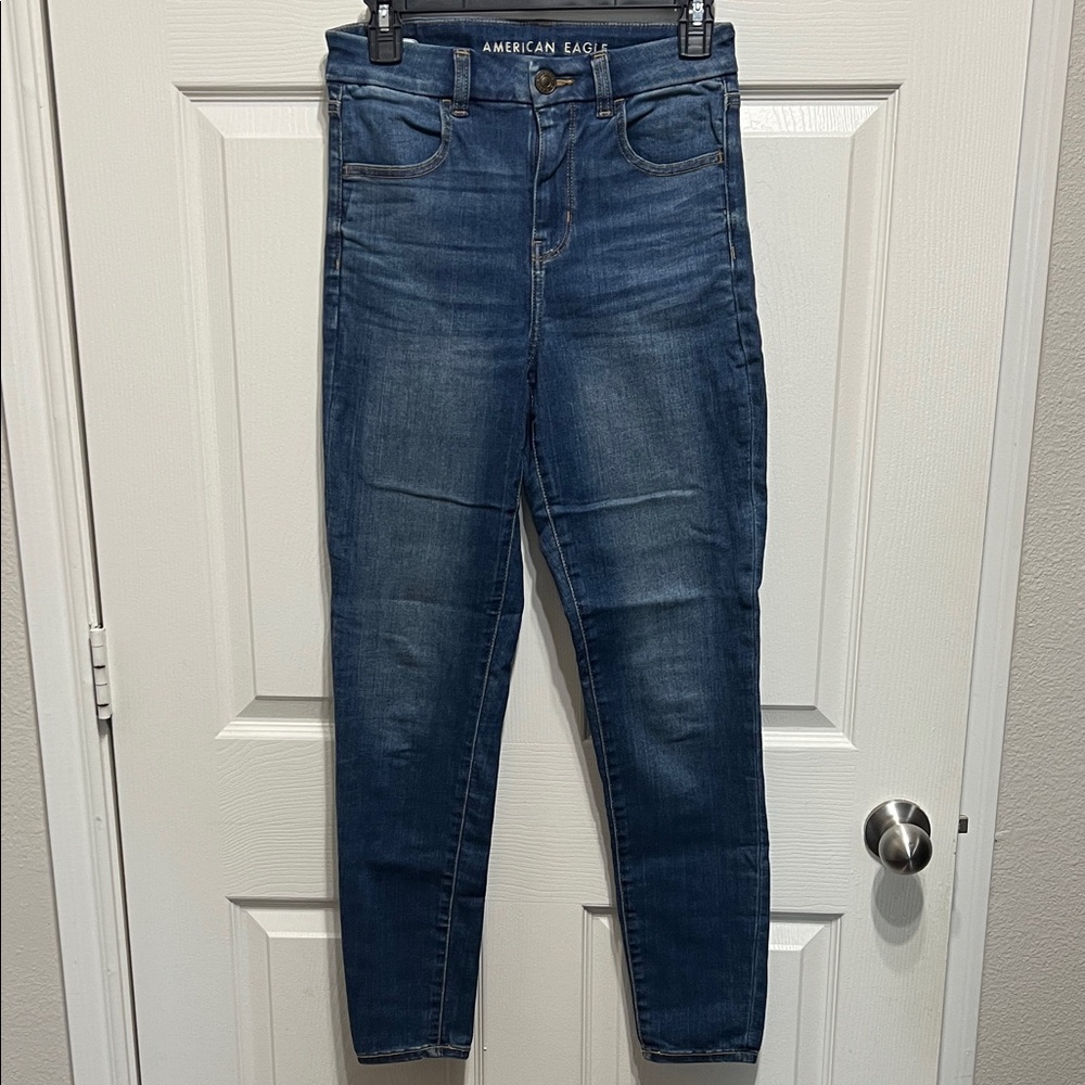 American Eagle Outfitters Women's Medium-Dark Blue High-Rise Skinny Jeans